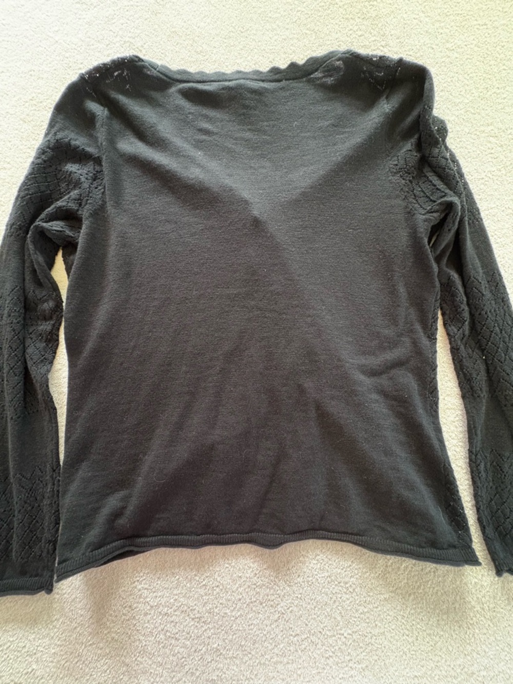 Frye Black Pointelle Cardigan Button Front Cotton Size Medium - Picture 7 of 8